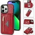thumbnail image 3 of Zipper Wallet Purse Compatible with iPhone 15 Pro Max Crossbody Case with Strap Women Credit Card Holder Lanyard 6.7'' Kickstand Flip Leather (Red, IP 15 Pro Max), 3 of 18