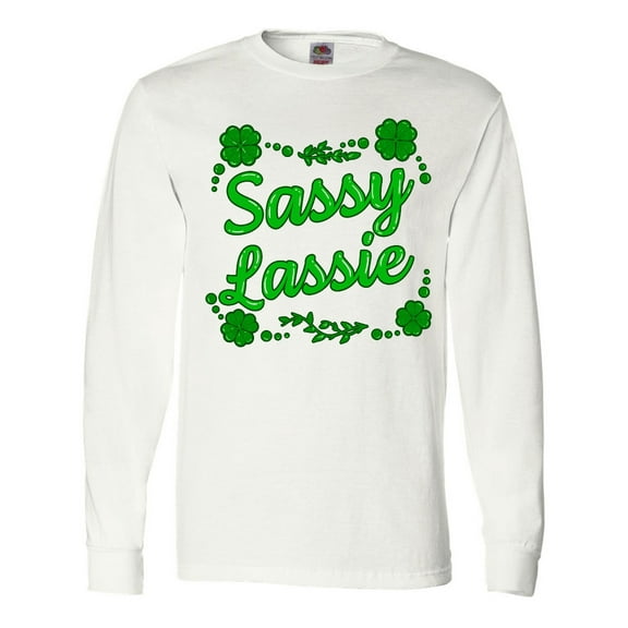 Inktastic Sassy Lassy with Green 4 Leaf Clovers Long Sleeve T-Shirt