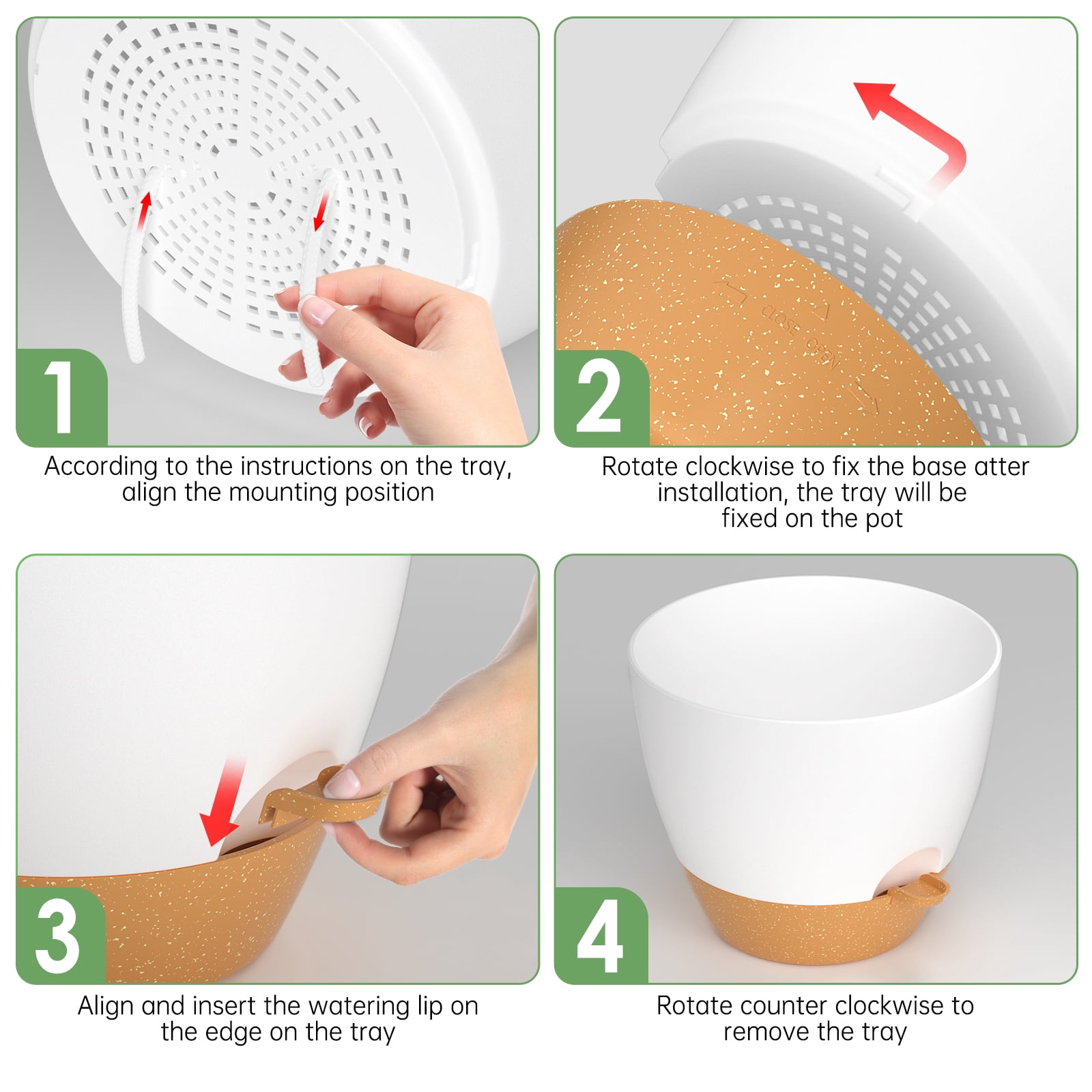 FIASON 5 Pack 6 Inch White with Brown Self Watering Plant Pots, with Watering Lip, Drainage Holes & Removable Saucer, Flower Planters for Indoor Outdoor Garden House Plants
