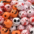 thumbnail image 2 of 10 cuentas de madera espeluznantes de Halloween de 16 mm, cuentas espaciadoras de madera natural para hacer joyas, accesorios de decoración navideña DIY, 2 of 5