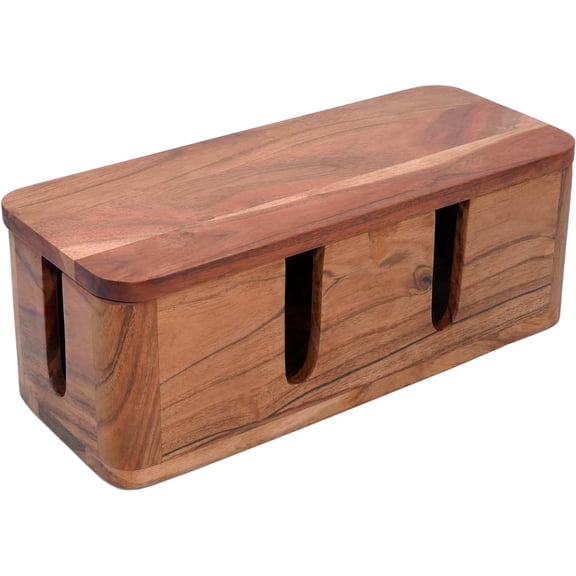 Luxe Designs Cable Management Box & Cord Organizer- Cable Organizer for Desk, Home, Office. Hides Wires, Surge Protectors,  Eco Friendly Mango Wood Cord Management Solution (Natural Acacia)
