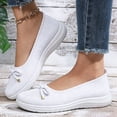 thumbnail image 2 of Women's Lightweight Knit Slip On Walking Shoes Comfortable Low Top Wedge Loafers Breathable Non Slip Ballet Flats White Size 6, 2 of 5