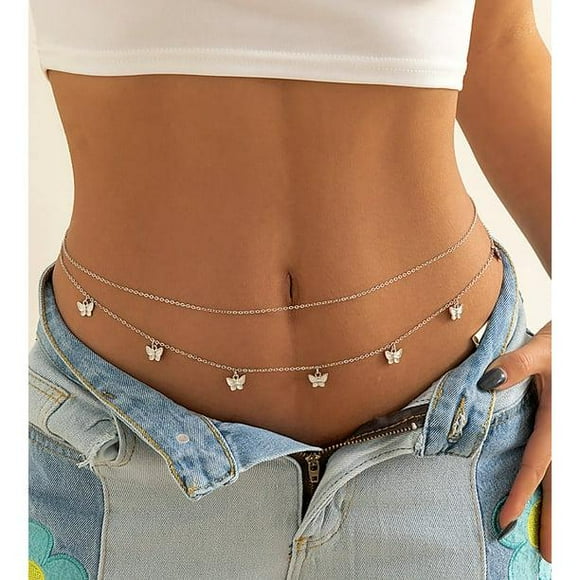Rhinestone Waist Belly Chain for Women Diamond Butterfly Waist Chain Crystal Body Chains Summer Beach Waist Belt Chain Jewelry for Women