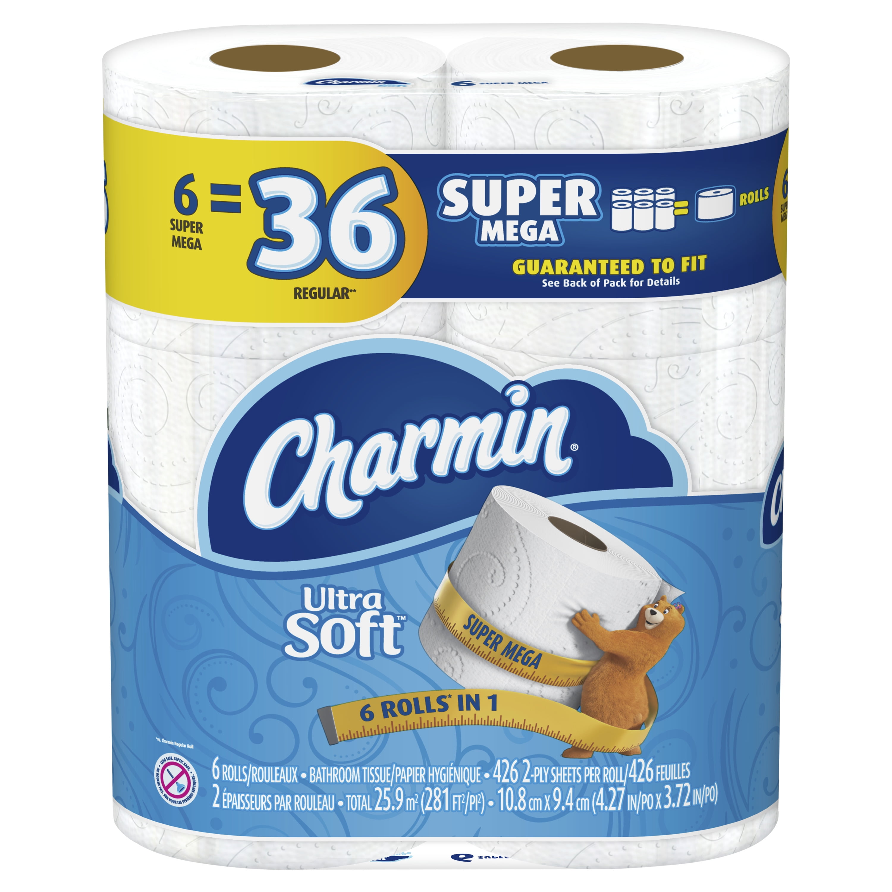 Charmin Ultra Soft Toilet Paper, 6 Super Mega Rolls