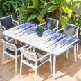 thumbnail image 2 of Navy Blue Table Cloths for 3 Foot Rectangle Tables, Summer Botanical Leaves Watercolor Patio Waterproof Elastic Fitted Tablecloths, Washable Rectangular Table Cover for Camping, 2 of 8