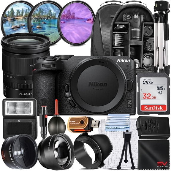 Nikon Z30 Mirrorless Camera with 24-70mm Lens   32GB Memory Card   Full Size Tripod   SV Premium Accessory Bundle (International Version)