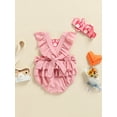 thumbnail image 5 of Kiapeise Newborn Girl Romper Fly Sleeve Cartoon Rabbit Printed Ruffles Playsuit + Headband Set, 5 of 8