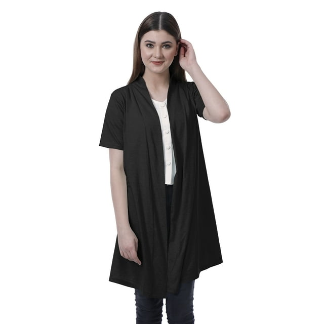 Moomaya Womens Half Sleeve Shrug Open Front Long Cardigan Lightweight Summer Fit