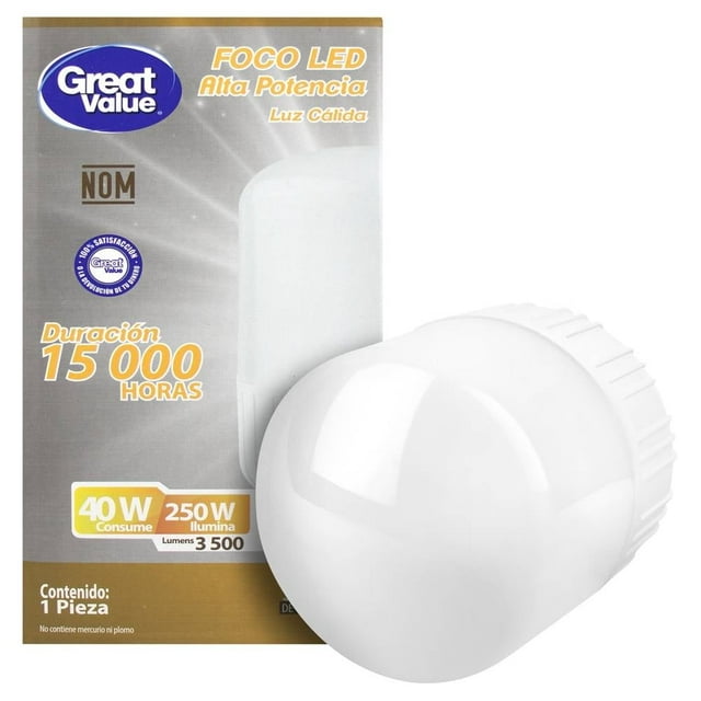 Foco LED Great Value Alta potencia Tipo T Luz Cálida 40 W