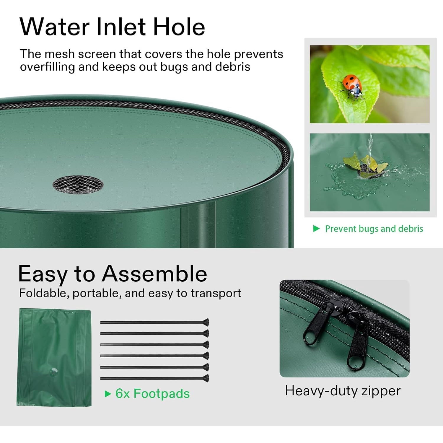 Collapsible Rain Barrel, 53 Gallon with 1000D Oxford Cloth, Portable Rain Collection System, Water Barrel Collector w/Filter Spigot