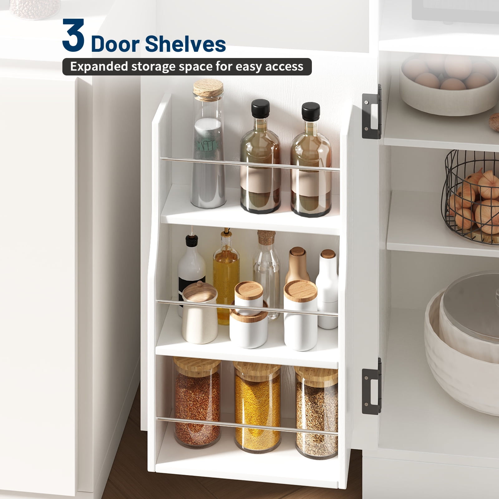 IDEALSOUL Pantry Storage Cabinet, White Kitchen Storage Cabinet with Doors and Shelves, 72”H Pastoral Style Wooden Pantry Cabinet for Kitchen, Living Room, Bathroom