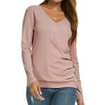 thumbnail image 1 of Women Wrap Front Side Buttons Long Sleeve V Neck Plain Shirt, 1 of 6