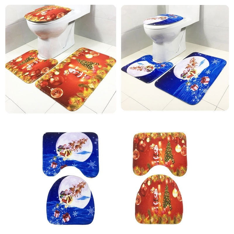 12 Types 2/3pcs Pattern Non-Slip Bathroom Pedestal Lid Mat Toilet Rug Set Carpet 