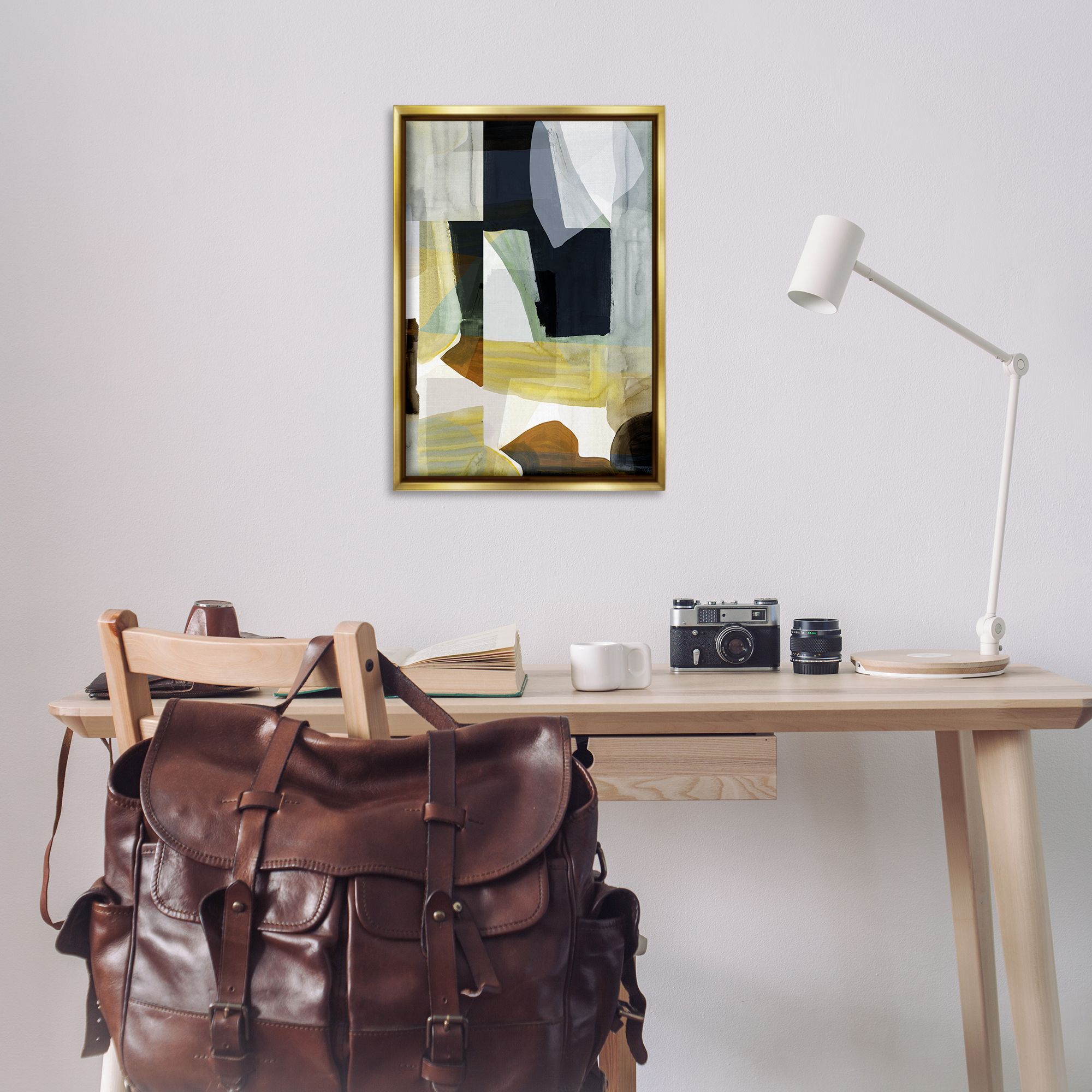 Stupell Industries Brushed Blocked Abstraction Abstract Painting Gold Floater Framed Canvas Art Print Wall Art, 21 x 31