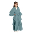 thumbnail image 4 of Traje de falda para niños y niñas, Festival musulmán de Ramadán, color sólido, manga larga, cuello en V, vestido flotante de gasa de tres capas, ropa para niños, vestido elegante, vestido de poliéster, 4 of 9