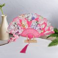 thumbnail image 4 of Unique Bargains Rose Print With Tassel Folding Fan 1 Pc For Summer Decorations Rose Red, 4 of 5