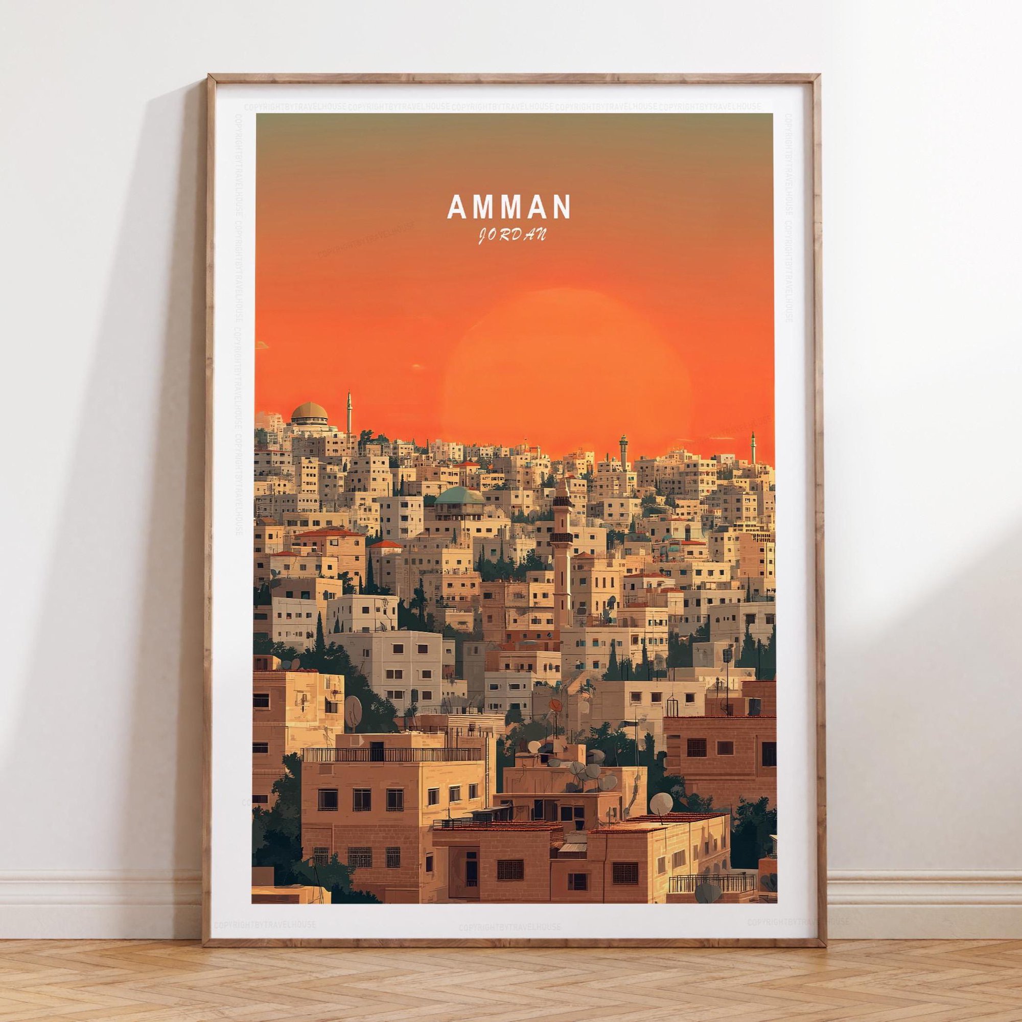 Amman Travel Minimalist Cityscape House Warming Gifts Decorative Wall Art Poster , Poster Print Only