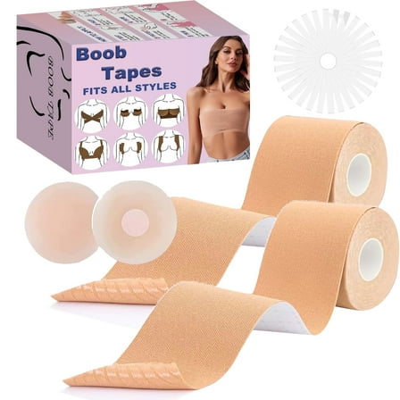 2 Pcs Boob Tape,Breast Lift Tape,Body Tape for Breast Lift,Invisible Breast Lift Solution,Adhesive Booby Tape for Backless & Strapless Bras Sweat-Proof - XIANEWS