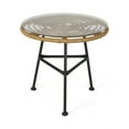 thumbnail image 6 of Euroco Modern Round Outdoor Side Table, Rattan Woven Top with Tempered Glass, Steel Frame, 6 of 9