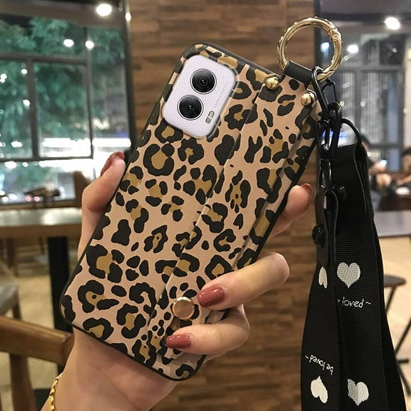 ABL-Phone Case For MOTO G Power 5G 2024, Anti-knock Dirt-resistant Kickstand Silicone Back Cover Fashion Design Waterproof Flower Wristband Durable Phone Holder Shockproof Protective