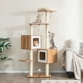 thumbnail image 5 of Spaco Cat Tree, 5Modern Wooden Cat Tree with Perch Condos and Washable Cushions-Natural, Cat House with Platform Bed, Large Cozy Condo, 5 of 10