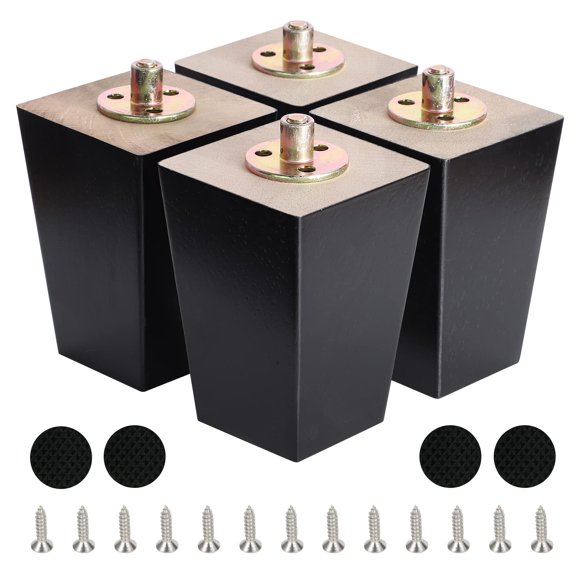 Patas de muebles de madera de 5 pulgadas, patas de sofá de madera, juego de 4 patas de repuesto cuadradas negras modernas de mediados de siglo para mesita de noche seccional, sillón, sillón reclinable