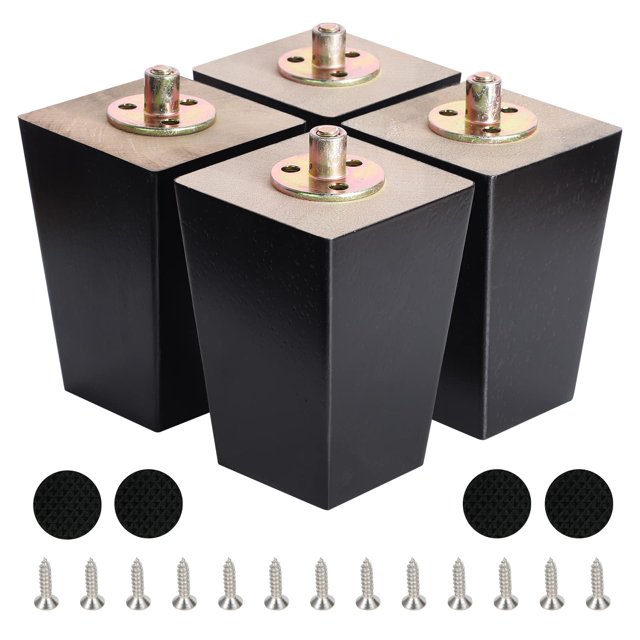 Patas de muebles de madera de 5 pulgadas, patas de sofá de madera, juego de 4 patas de repuesto cuadradas negras modernas de mediados de siglo para mesita de noche seccional, sillón, sillón reclinable