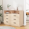 thumbnail image 4 of Meteorleg 6 Drawer Dresser with Open Storage,Natural Wood Dresser,Modern Double Dresser for Bedroom,Living Room,Entryway,Light Oak, 4 of 9