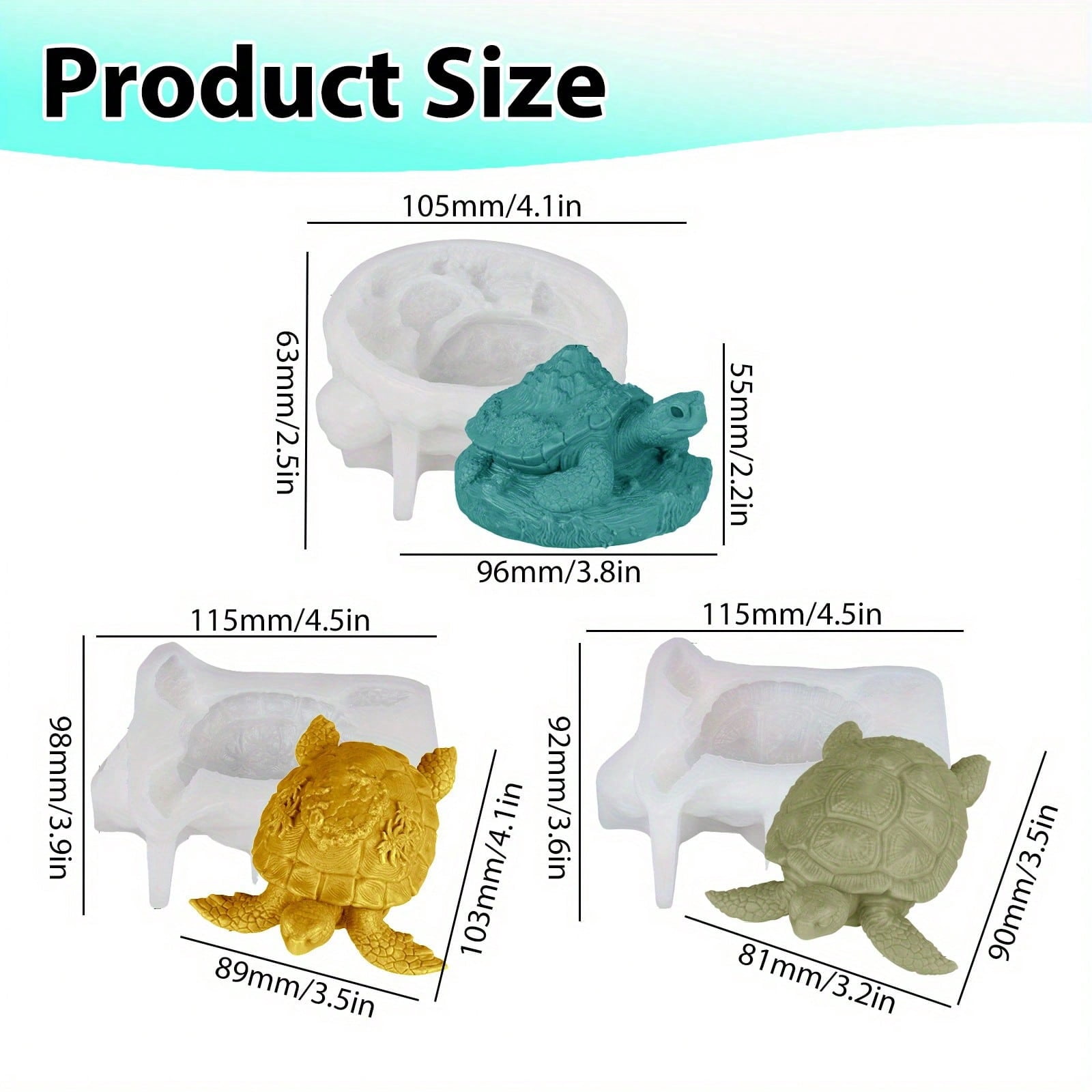 3Pcs Resin Casting Molds, 3D Turtle Silicone Resin Molds for Epoxy Resin, Silicone Candle Molds, Clay Molds for DIY Aroma Candle Resin Crafts, Plaster, Halloween Home Decorations