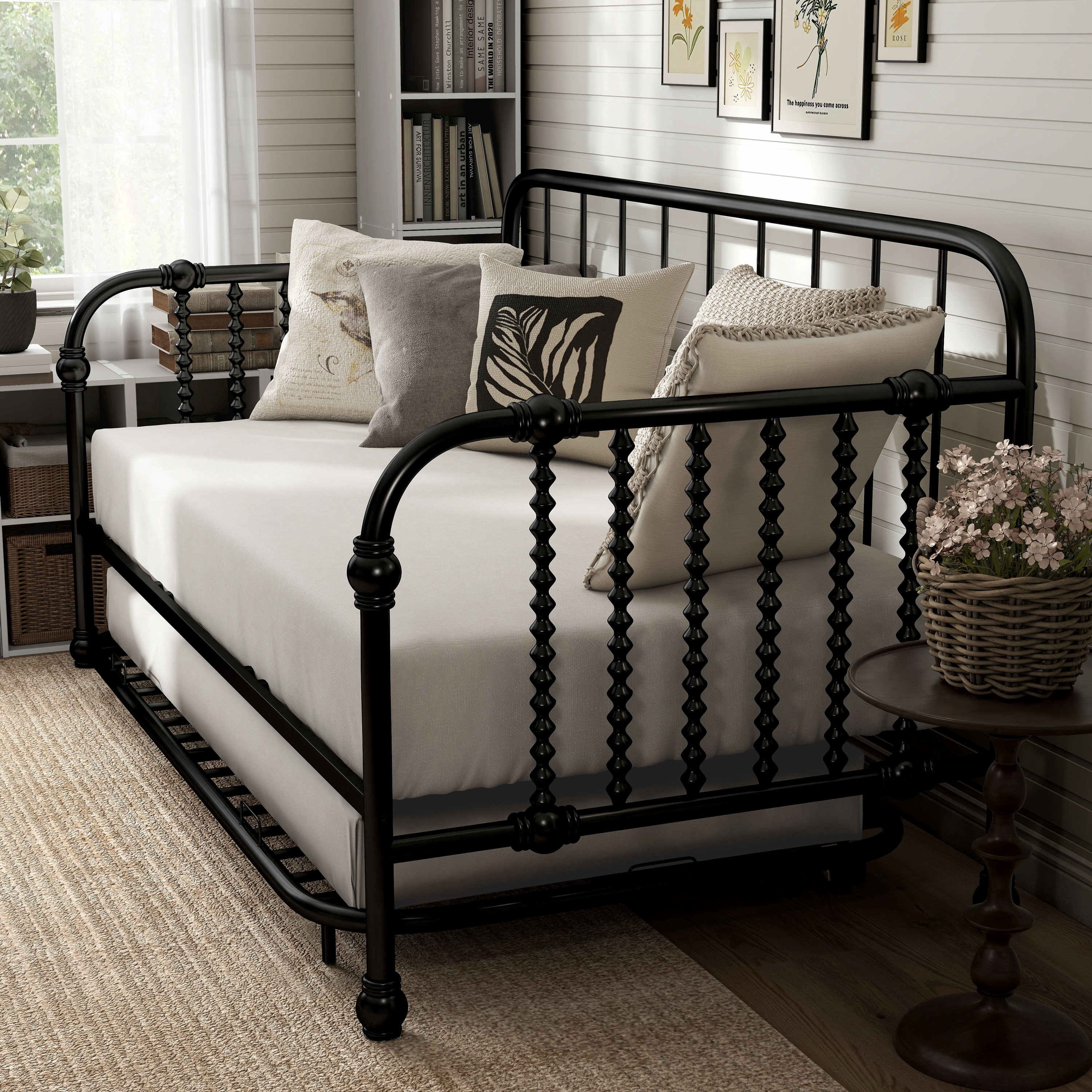 Furniture of America Wren Metal 2-Piece Twin Daybed with Trundle Set, Black
