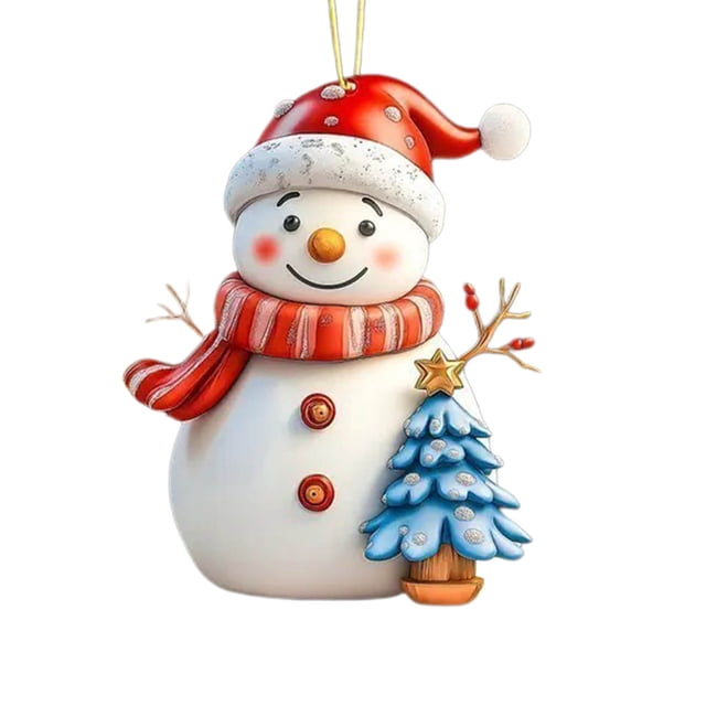 Colgante plano de acrílico navideño, muñeco de nieve navideño, coche, decoración para árbol de Navidad.
