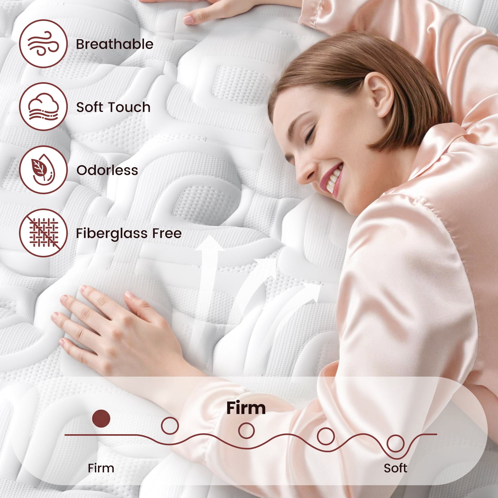 Sleepmax Veluna 14" Firm Queen Hybrid Mattress, 365-Night Trial, Euro Top, Adult, Pain Relief
