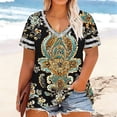 thumbnail image 2 of Plus Size Tops for Women Vintage Print T-Shirts Short Sleeve V Neck Shirts Summer Casual Loose Blouse Beach Vacation Outfits, 2 of 6