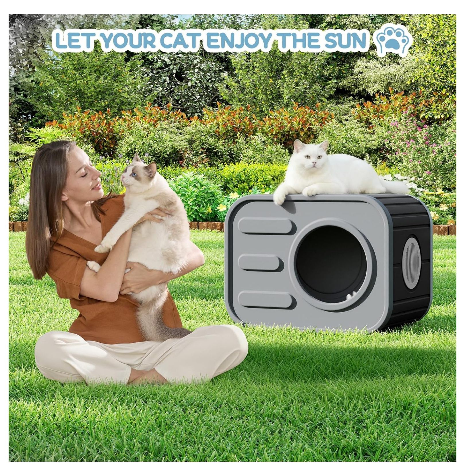 Cat House for Indoor & Outdoor Cats, Resin Weatherproof Cat House with Camera-Shaped Design, Ventilated Spacious Assemble Easily for Home & Yard (Gray)