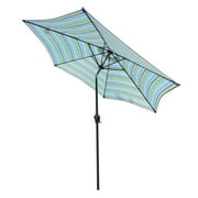 Kaprolife Outdoor Patio 8.6ft Beach Umbrella with Push Button Tilt and Crank, Blue Stripes