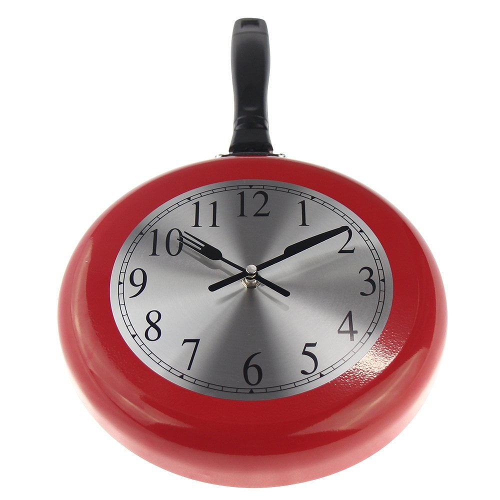 Wall Clock, 10 inch Metal Frying Pan Kitchen Wall Clock Home Decor
