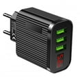 thumbnail image 4 of Charging Blocks Quick Charging Blocks 3 USB Ports LED Digital Display Cell Phone Brick Charging Cube Phone Charging Adapter US plug [flat feet] black, 4 of 5
