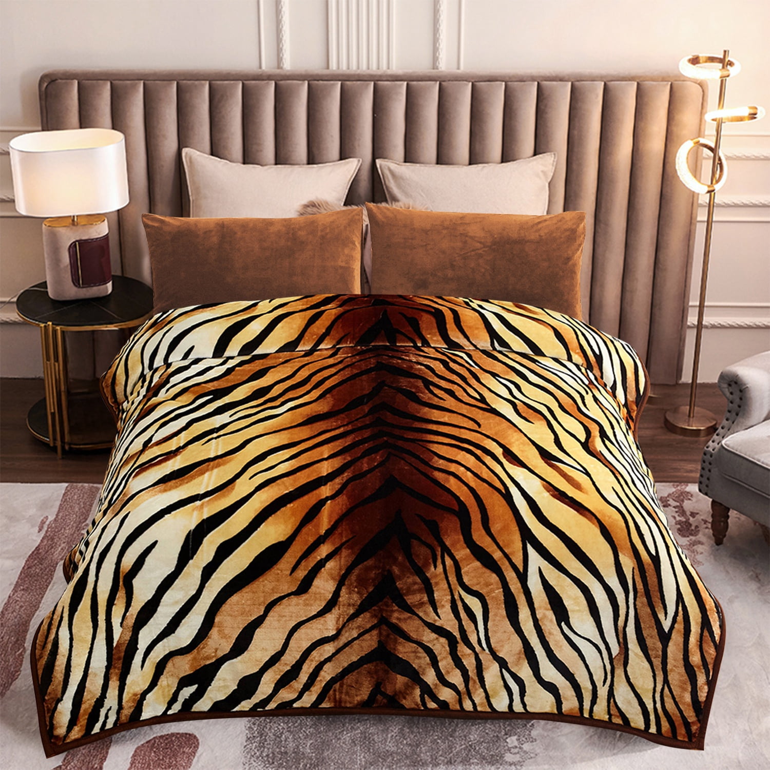 MERRY HOME King Size Fleece Blanket For Bed, A & B Patterns Soft Warm Tiger Blanket, Microfiber Plush Middle Weight Bed Blanket For All Season, Tiger/Tiger Print, 5.7LB, 83"x91"