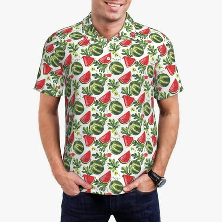 Gaeub Watermelons Print Men s Polo Shirts Short Sleeve Golf Performance Shirts Stretchy Golf Shirts Casual Summer Beach Shirts-Medium