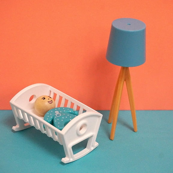 Masteelf 1 Set of Miniature Doll Crib Doll Cradle Bed Doll Bed Doll House Furniture With Small Baby Miniature Floor Lamp Doll House Decoration