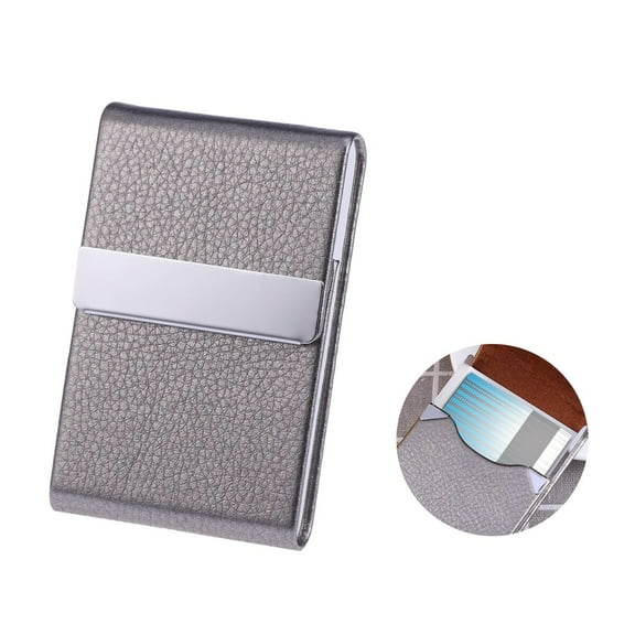 IMIKEYA Business Card Holder Case Women Grey Pu 1Pcs