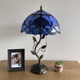thumbnail image 4 of Tiffany Table Lamp Blue Stained Glass Baroque Style Lavender Iron Metal Leaves Bronze Base LED Bulbs ncluded for Living Room Bedroom Bedside 14"W*14"D*24"H, 4 of 4