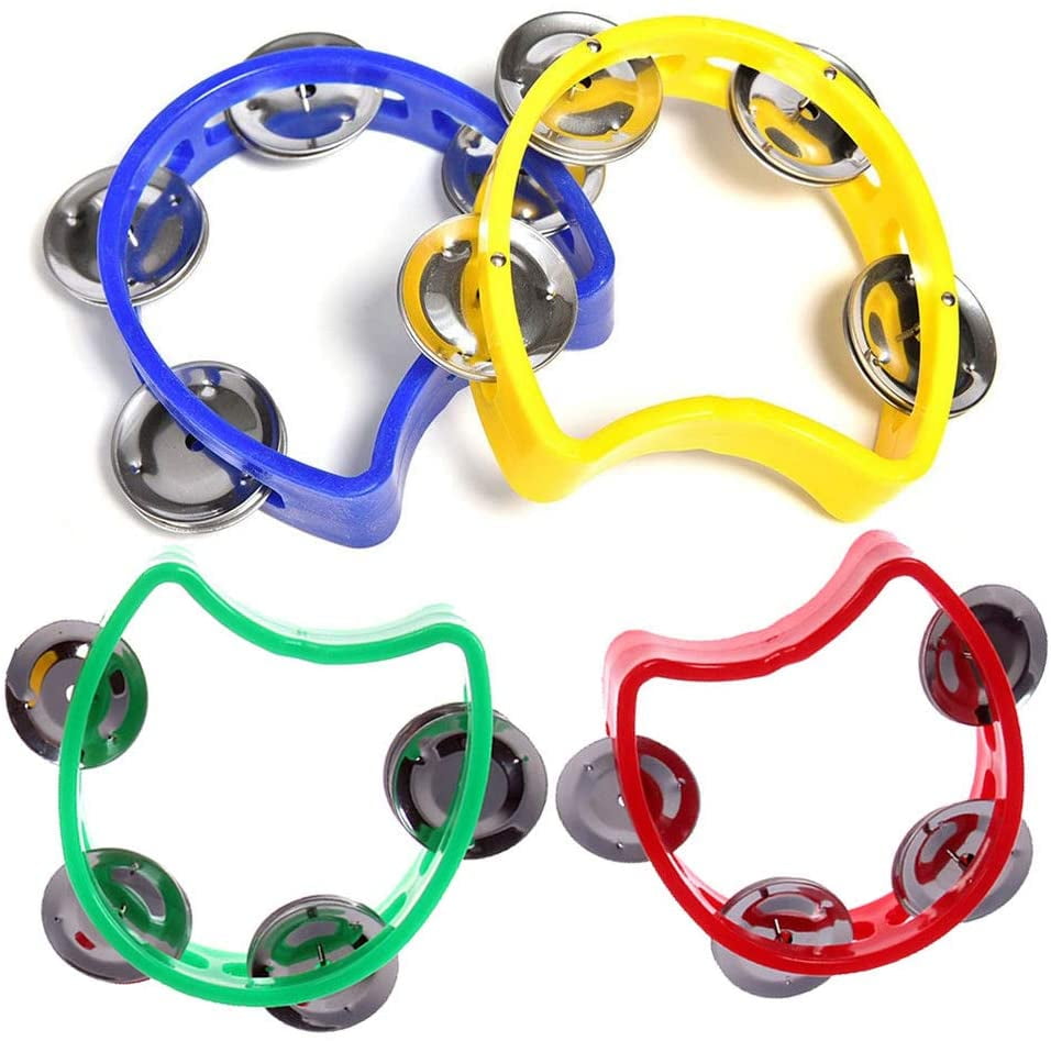 WSERE Set of 4 Plastic Cutaway Tambourine for Kids, Blue Yellow Red ...