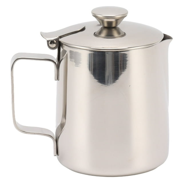 Pichet à Lait en Acier Inoxydable avec Couvercle - Pichet à Cappuccino Professionnel et Récipient en Mousse à Café (350ml)