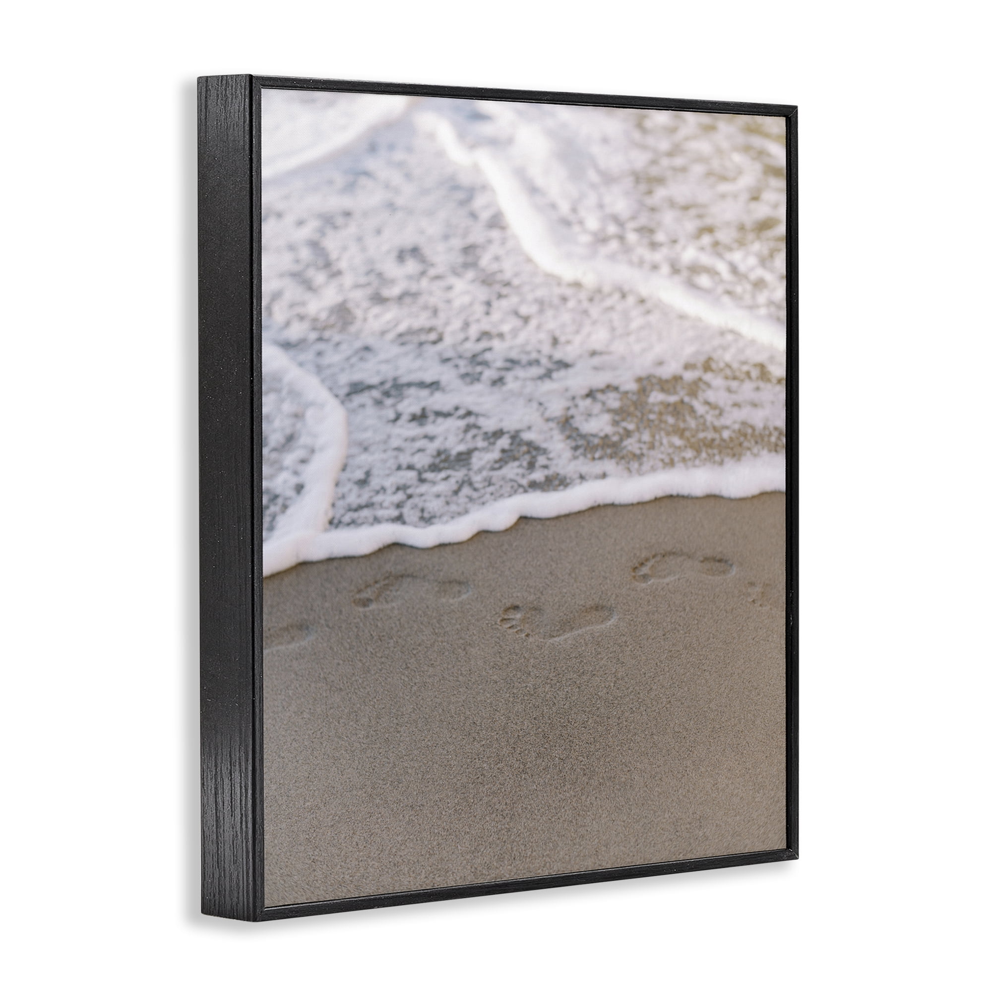 Stupell Industries Ocean's Edge Footprints Coastal Photography Black Framed Art Print Wall Art, 11 x 14