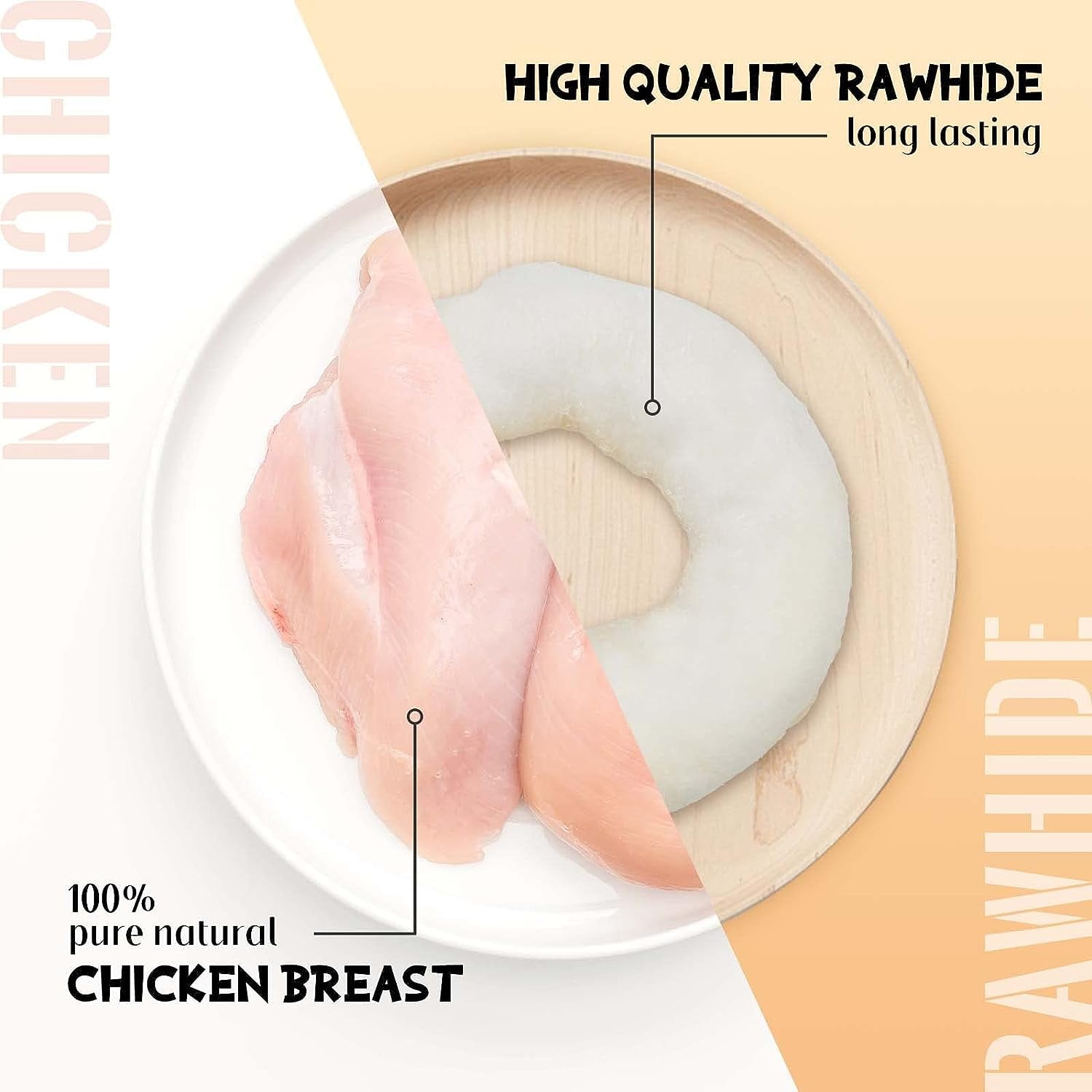 (3 pack) ASMPET Chicken Wrapped Rawhide Donut Dog Treats, 4ps Long Lasting Dog Bone for Medium Large Dogs, 11oz