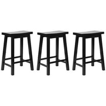 PJ Wood Classic Saddle Seat 24'' Kitchen Bar Counter Stool, Black (3 Pack)