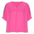 thumbnail image 6 of Kcolen Blouse Tops for Women V Neck Short Sleeve Summer Comfy Baggy Solid Color Tee Shirts Woman Blouses Dressy Casual Business Summer Basic Shirt,RD2, 6 of 7