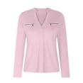 thumbnail image 4 of Tops for Women Casual V Neck Long Sleeve Shirts Outfits Clothes Stylish Fall Blouses with Zip up Pocket, 4 of 6