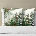 thumbnail image 3 of Christmas Throw Pillow Covers 16x16 Set of 2, Winter Xmas Pine Branches Red Berry Bells Decorative Pillow Cases Farmhouse Cotton Square Cushion Cover for Couch Sofa Bed, 3 of 4
